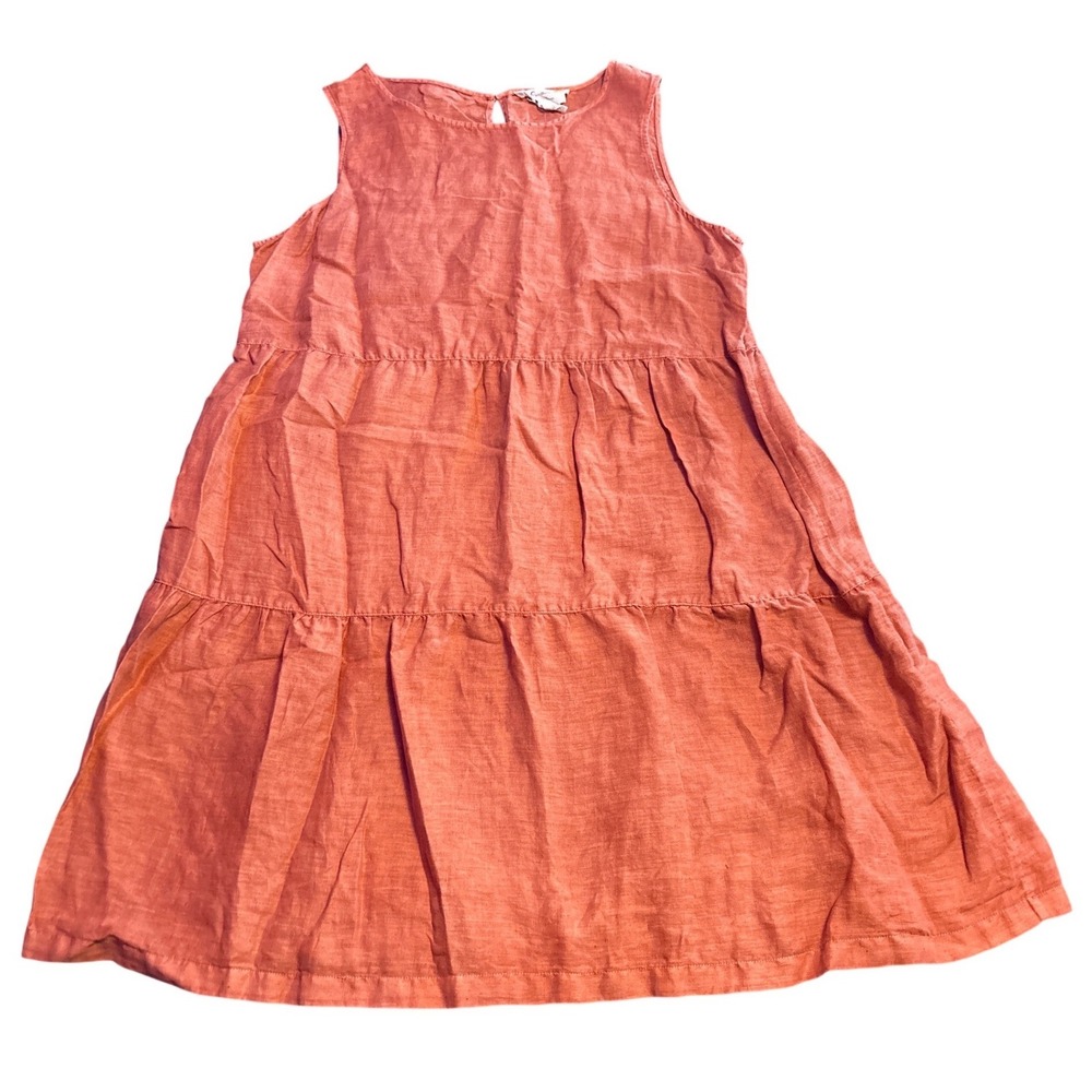 C&C California Coral 100% Linen Tiered Sleeveless Boho Shift Dress Size L